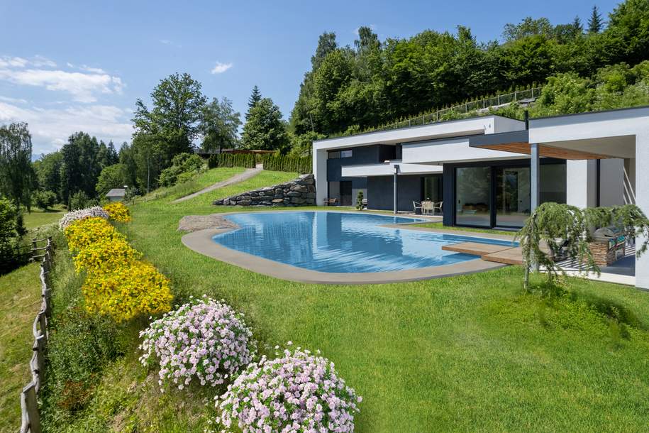 Luxus-Wohnhaus mit Schwimmteich in traumhafter Ruhe-/ &amp; Aussichtslage im Rosental, Haus-kauf, 1.598.000,€, 9072 Klagenfurt Land
