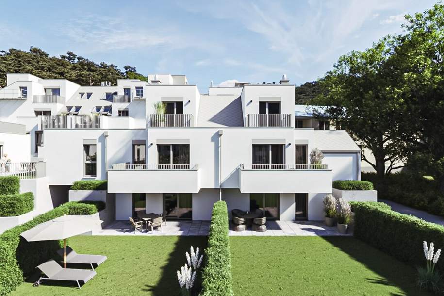 Abkühlen im hauseigenen Pool .... Ihre Traumwohnung mit Terrasse oder Garten und Fernblick Nähe Maurer Wald PROVISIONSFREI !!, Haus-kauf, 875.397,€, 1230 Wien 23., Liesing
