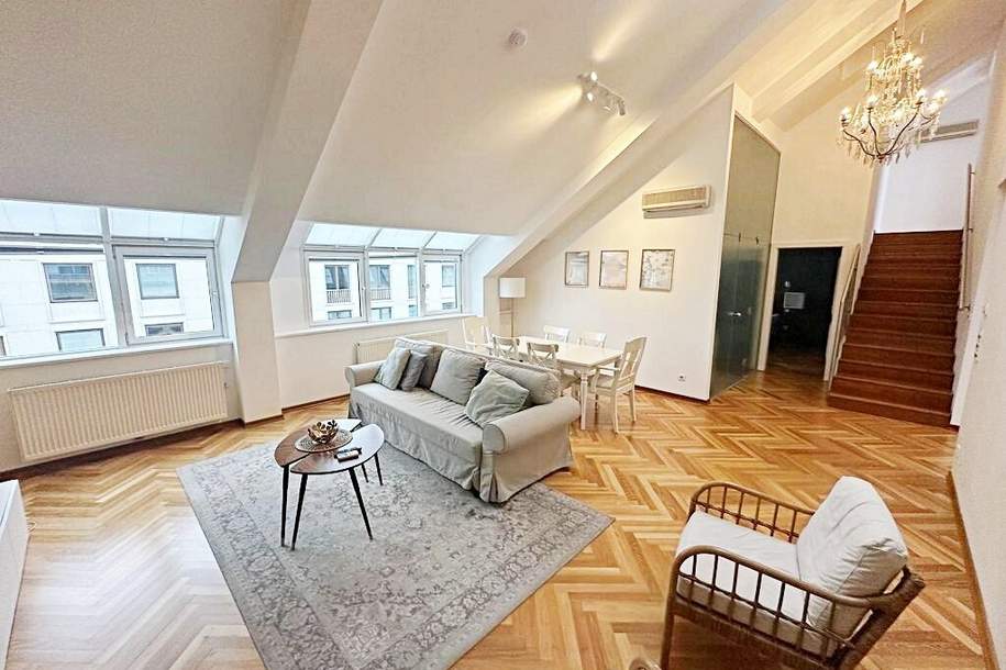 DACHGESCHOSS, OPERNRING, klimatisiertes 110 m2 Dachgeschoss mit 20 m2 Terrasse, 3 Zimmer, Küche, 2 Bäder, Wohnung-miete, 3.490,00,€, 1010 Wien 1., Innere Stadt