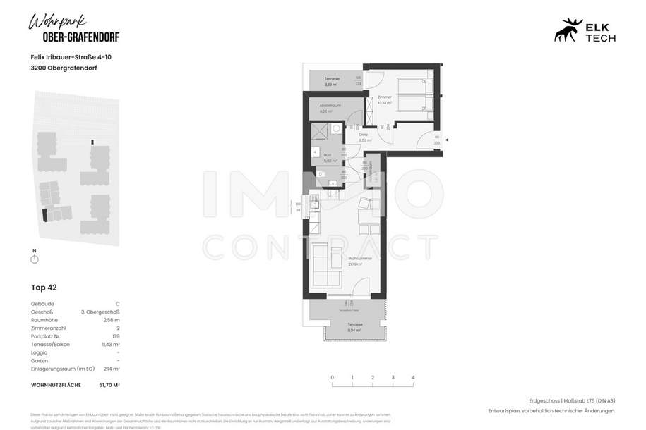 51,70qm 2Zi S+N-Terrassenwohnung Erstbezug, Ökologische Bauweise, Wohnung-miete, 699,00,€, 3200 Sankt Pölten(Land)