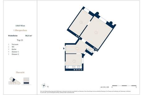 Unbefristet vermietete 2-Zimmer Wohnung, Nähe Westbahnhof, Wohnung-kauf, 260.000,€, 1060 Wien 6., Mariahilf