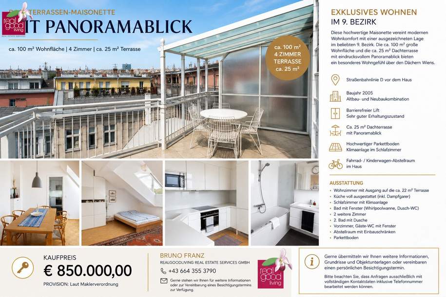Dachterrassen-Maisonette mit Panoramablick, 4 Zimmer in 1090 Wien, Wohnung-kauf, 850.000,€, 1090 Wien 9., Alsergrund
