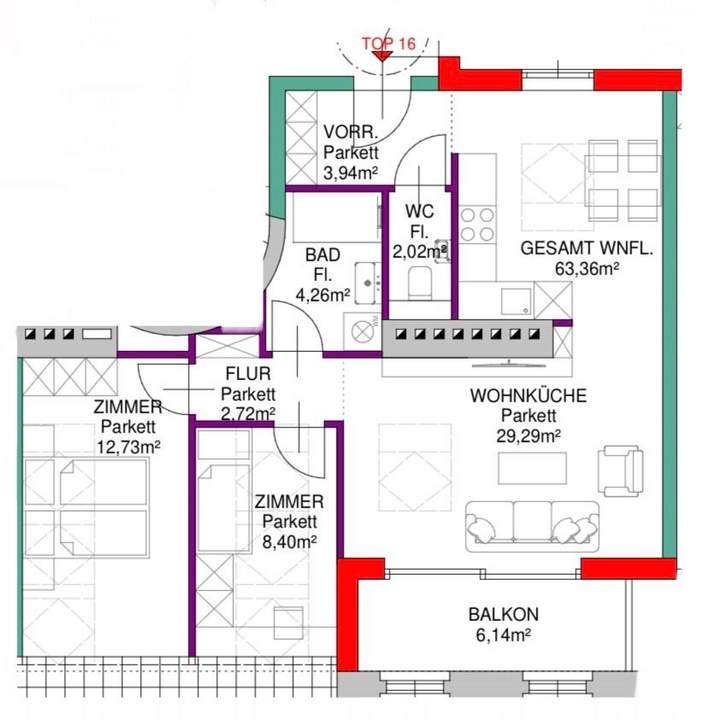 Moderne 3-Zimmer-Dachgeschosswohnung mit Balkon