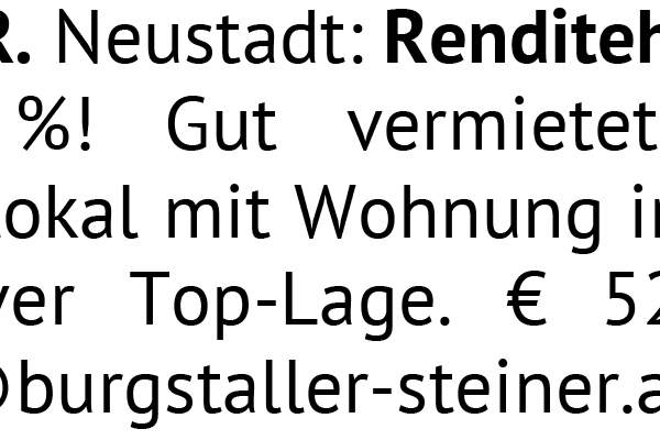 Renditehit - 7 %! Gut vermietetes Geschäftslokal mit Wohnung in repräsentativer Top-Lage. € 520, Gewerbeobjekt-kauf, 520.000,€, 2700 Wiener Neustadt(Stadt)