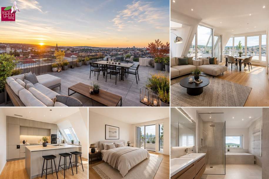 EXKLUSIVES PENTHOUSE MIT DACHTERRASSE & PANORAMABLICK + ERSTBEZUG IN HERNALS Wohnen über den Dächern Wiens, Wohnung-kauf, 1.250.000,€, 1170 Wien 17., Hernals
