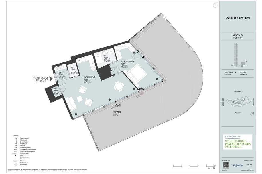 100M2 TERRASSE! Luxus Wohnen! Große 2 Zimmer Wohnung - direkt an der U1 Donauinsel, Wohnung-miete, 2.000,00,€, 1220 Wien 22., Donaustadt