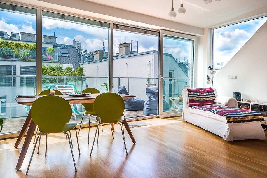 Rarität: Helle 2 Zimmer DG-Wohnung mit Terrasse in Hofruhelage, Wohnung-miete, 1.350,00,€, 1040 Wien 4., Wieden