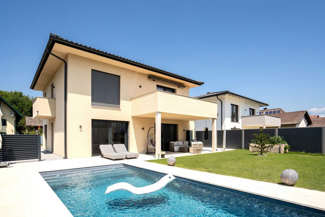 Luxuriöses Neubau-Einfamilienhaus mit Pool in Ebenthal – voll möbliert, sofort bezugsfertig!