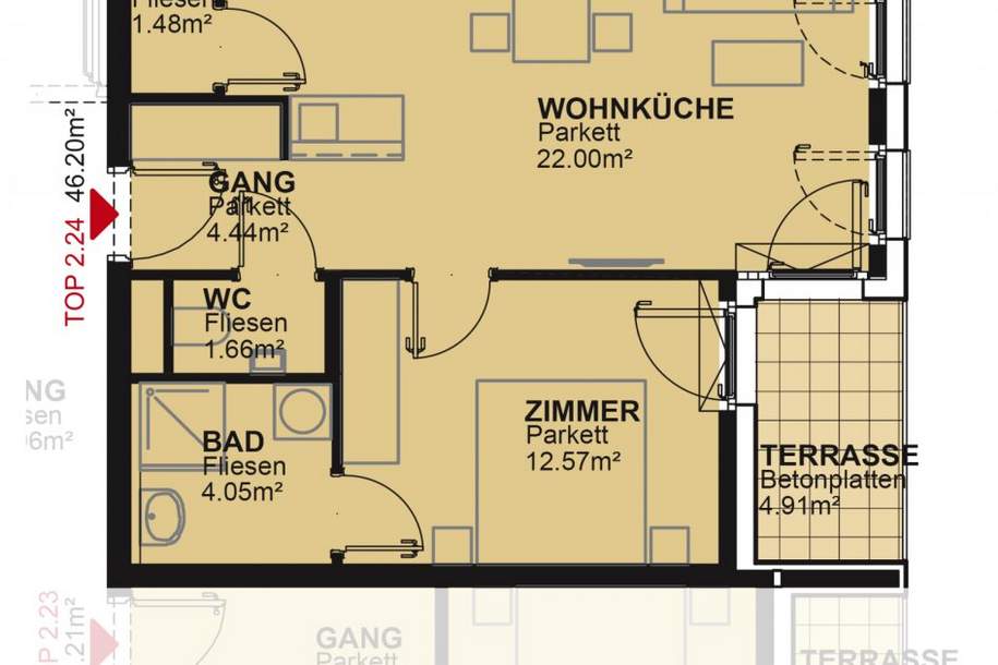 2-Zimmer-Dachterrassenwohnung inkl Küche mit Geschirrspüler und Mikrowelle - Kellerabteil vorhanden / MAX4 T2-24, Wohnung-miete, 819,00,€, 1210 Wien 21., Floridsdorf
