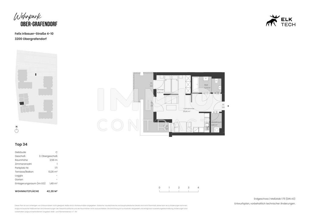42,28qm 1Zi-Balkonwohnung Erstbezug, ökologische Bauweise