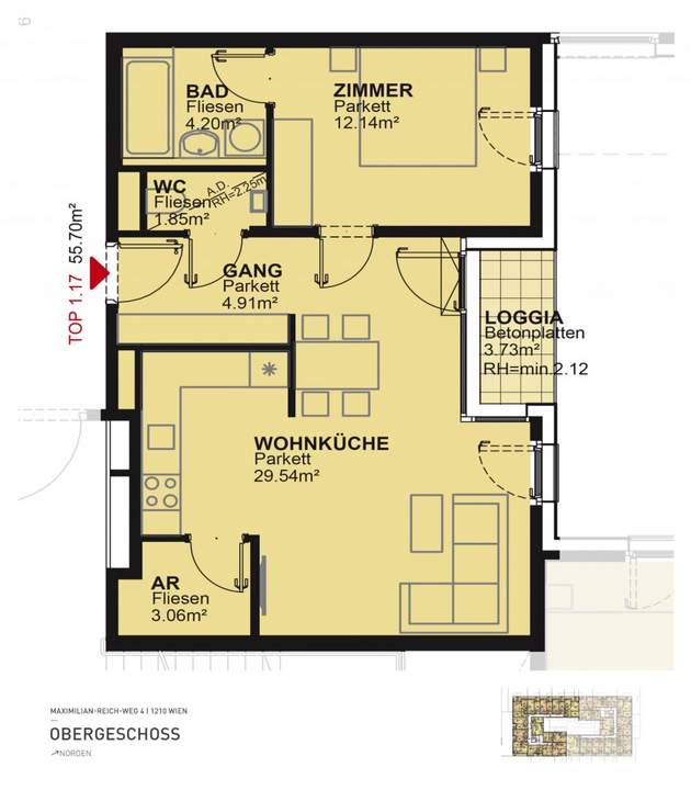 2-Zimmer-Wohnung inkl Markenküche, Loggia Außenfläche und Kellerabteil / MAX4 T1-17