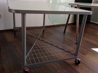Glas-Stahl-Designer-Tisch, m. Rollen, neues Ausstellungsstück