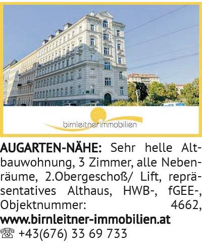 Sehr helle Altbauwohnung, 3 Zimmer, alle Nebenräume, 2.Obergeschoß/ Lift, repräsentatives Althaus, H