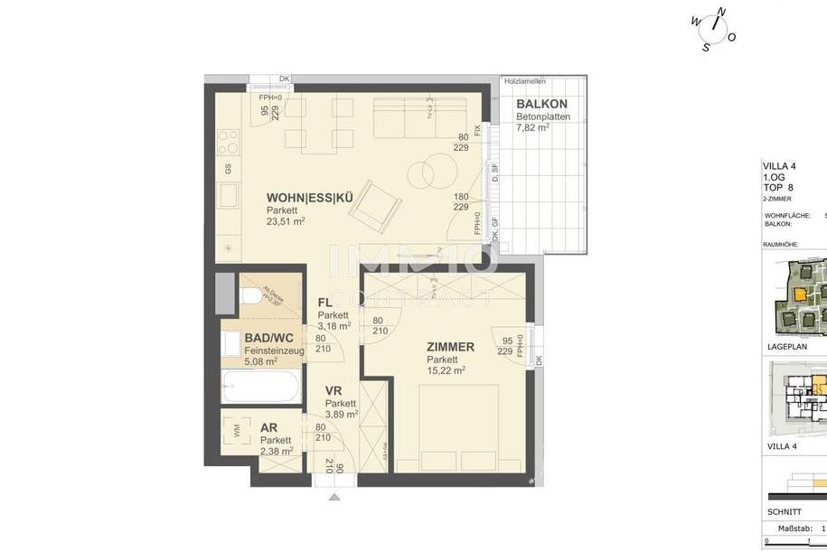 KREMSER WOHNDOMIZIL2Zi- 53qm - Balkonwohnung, Lift, Tiefgarage, in beliebter Grünruhelage, Wohnung-kauf, 265.000,€, 3500 Krems an der Donau(Stadt)