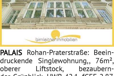 Beeindruckende Singlewohnung, 76m², oberer Liftstock, bezaubernder Grünblick. PALAIS Rohan-Prat, Wohnung-kauf, 1020 Wien 2., Leopoldstadt