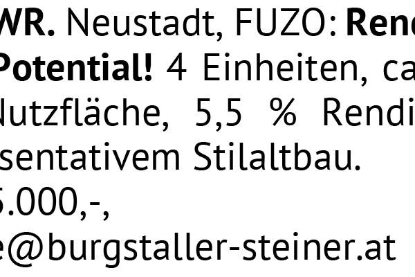 Rendite + Potential! 4 Einheiten, ca. 520 m² Nutzfläche, 5,5 % Rendite in repräsentativem Stila, Gewerbeobjekt-kauf, 935.000,€, 2700 Wiener Neustadt(Stadt)