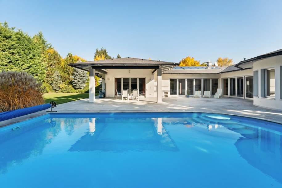 Architekten-Bungalow in Bad Fischau! Im Loftstil | Uneinsehbarer Garten | Pool und Wellnessbereich | Großzügige Garage, Haus-kauf, 1.990.000,€, 2721 Wiener Neustadt(Land)
