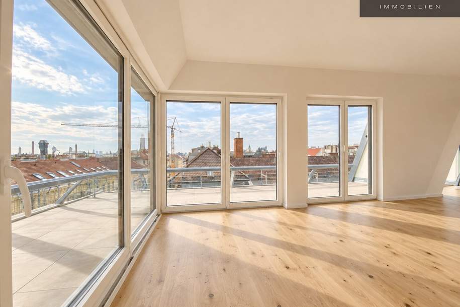 1070 WIEN | 4 ZIMMER | LUXURIÖSE DACHGESCHOSSWOHNUNG | ERSTBEZUG | FERNBLICK | BEZUG AB 01.01.2027, Wohnung-miete, 3.385,00,€, 1070 Wien 7., Neubau