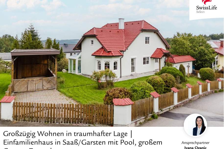 Großzügig Wohnen in traumhafter Lage | Einfamilienhaus in Saaß/Garsten mit Pool, großem Garten, Doppelgarage uvm., Haus-kauf, 590.000,€, 4400 Steyr(Stadt)