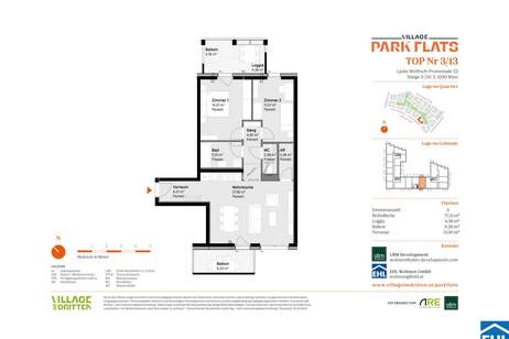 Anlage mit Potenzial: Modernes Wohnen in den PARK FLATS im 3. Bezirk, Wohnung-kauf, 418.000,€, 1030 Wien 3., Landstraße