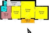 Renovierungsbedürftige 3-Zimmer-Balkon-Wohnung!