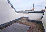 FERNBLICK, DACHGESCHOSS, 59 m2 Maisonette mit 13 m2 Terrasse, 2 Zimmer, Komplettküche, Duschbad, Parketten, Speckbachergasse