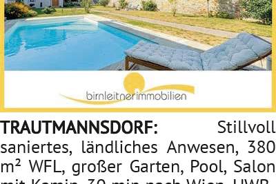 Stilvoll saniertes, ländliches Anwesen, 380 m² WFL, großer Garten, Pool, Salon mit Kamin, 30 mi, Haus-kauf, 2454 Bruck an der Leitha