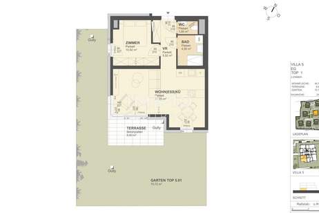 KREMSER WOHNDOMIZIL2Zi- 50qm Gartenwohnung, Lift, Tiefgarage, in beliebter Grünruhelage, Wohnung-kauf, 265.000,€, 3500 Krems an der Donau(Stadt)