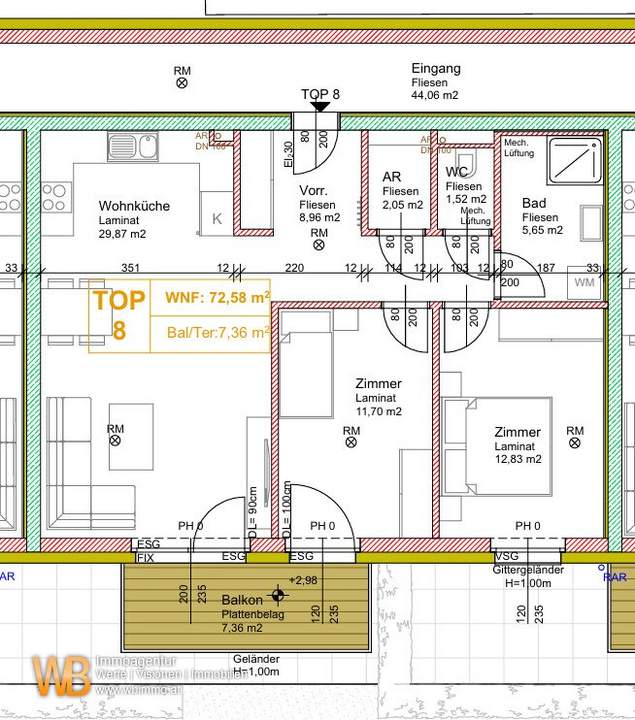 Neubau 3 Zimmer Warm mit Balkon, inkl. BK und 2 PKW-Stellplätzen