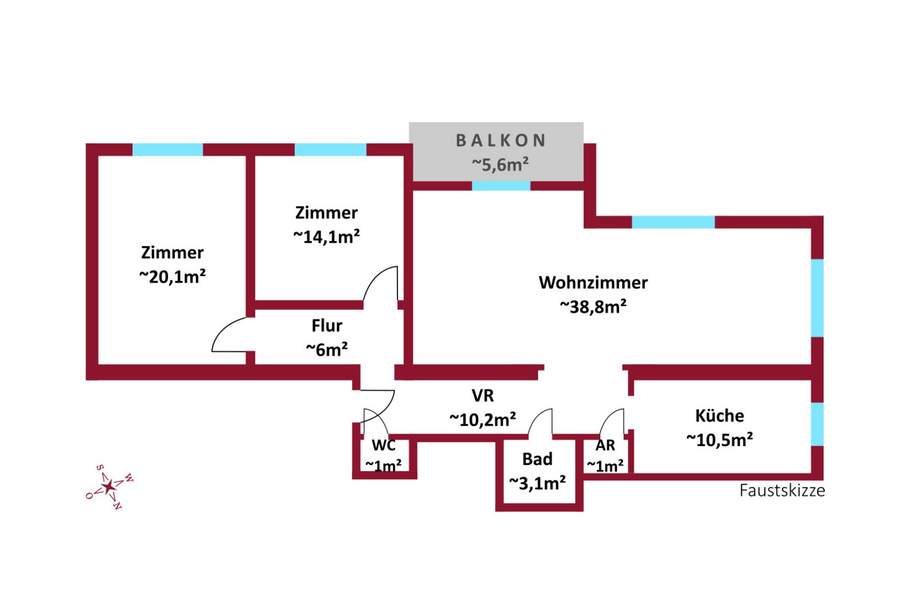 Absolute Ruhelage mit Balkon! - Großes Wohnzimmer ca. 39m²! - ideale Raumaufteilung! - 2 Bäder möglich!, Wohnung-kauf, 499.999,€, 1190 Wien 19., Döbling