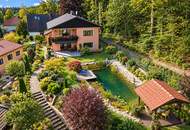 WOHNIDYLLE AM WIENERWALD – TRAUMGARTEN MIT SCHWIMMTEICH & PAVILLON IN ABSOLUTER RUHELAGE