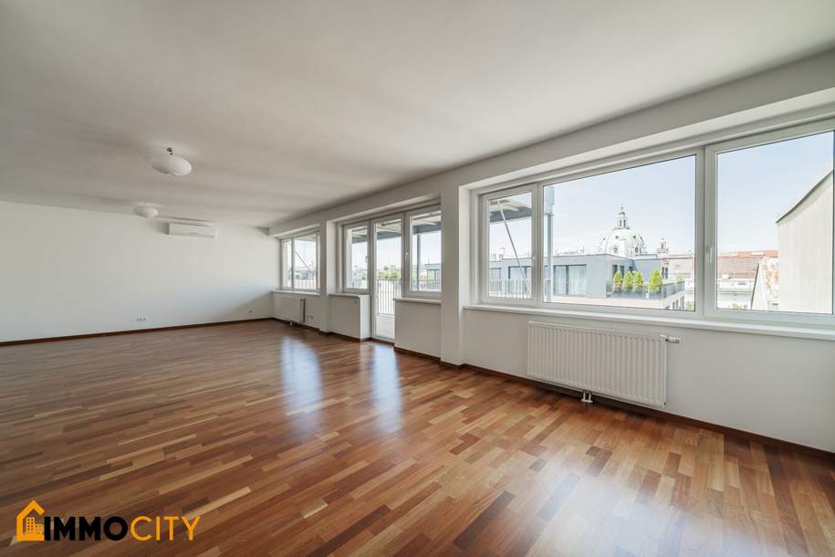 Hoch-Exklusiv und Moderne 4-Zimmer Wohnung (klimatisiert) im 7.Liftstock, nähe Karlskirche, Schwarzenbergplatz + 10 m² Balkon, Wohnung-miete, 3.190,00,€, 1040 Wien 4., Wieden