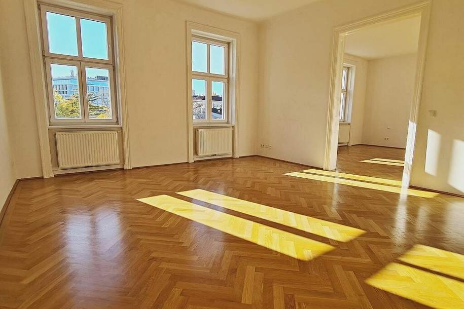 ROCHUSMARKT-NÄHE, sonnige 103 m2 Altbau, 3 Zimmer, WG-geeignet, Küche, Wannenbad, Parketten, Geusaugasse, Wohnung-miete, 1.695,96,€, 1030 Wien 3., Landstraße