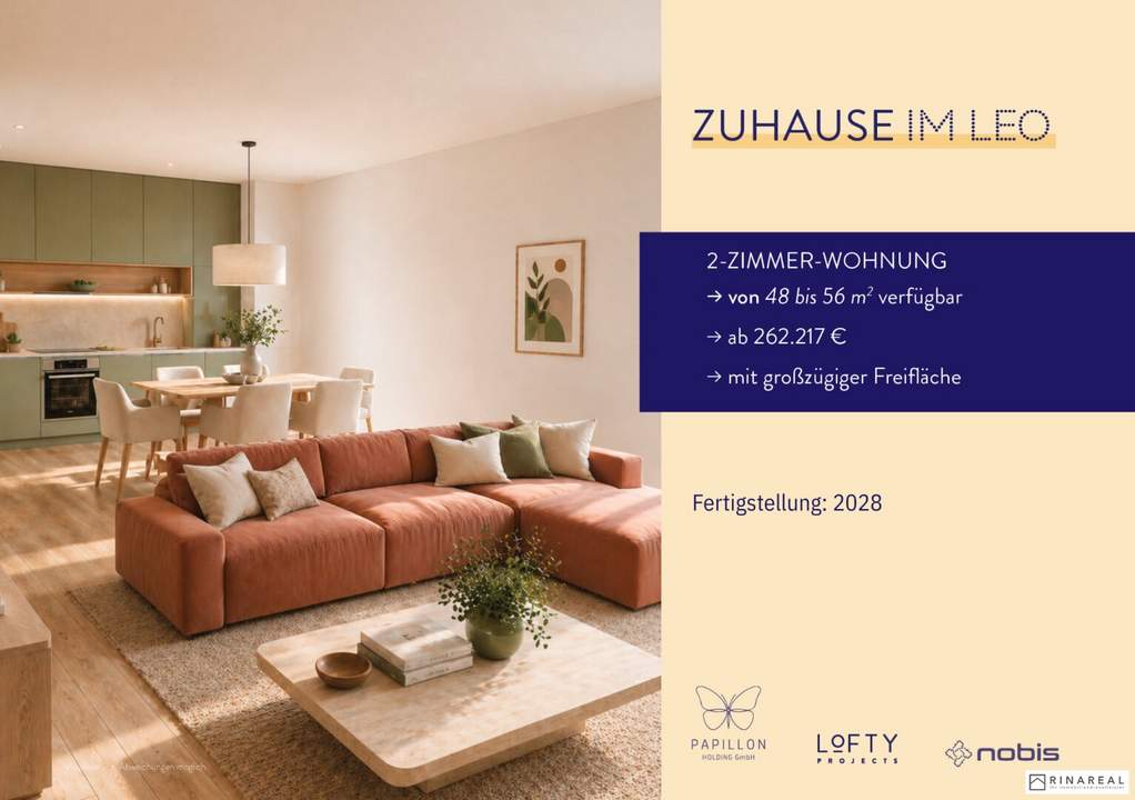 FÜR ANLEGER // Zuhause IM LEO | Tolle 2 Zimmer Wohnung | Garten &amp; Terrasse | Tiefgarage im Gebäude | Hauptstraße | Ende 2028 - Top 7