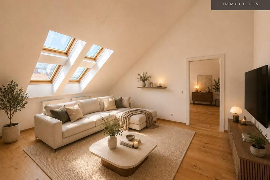 EXKLUSIVE SANIERTE DACHGESCHOSSWOHNUNG | SONNIGE TERRASSE MIT BLICK AUF DIE FRANZ-VON-ASSISI-KIRCHE | MAISONETTE |, Wohnung-kauf, 678.000,€, 1020 Wien 2., Leopoldstadt
