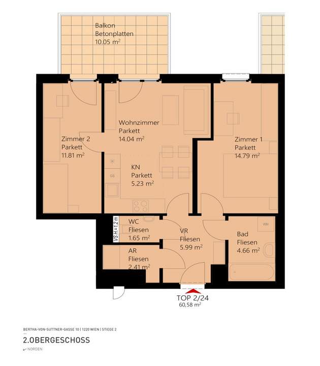 3-Zimmer-Wohnung inkl hochwertiger Markenküche, Außenfläche und Kellerabteil / K2-24