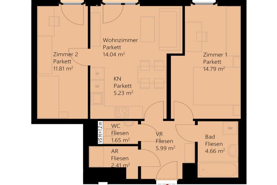 3-Zimmer-Wohnung inkl hochwertiger Markenküche, Außenfläche und Kellerabteil / K2-24, Wohnung-miete, 1.169,00,€, 1220 Wien 22., Donaustadt