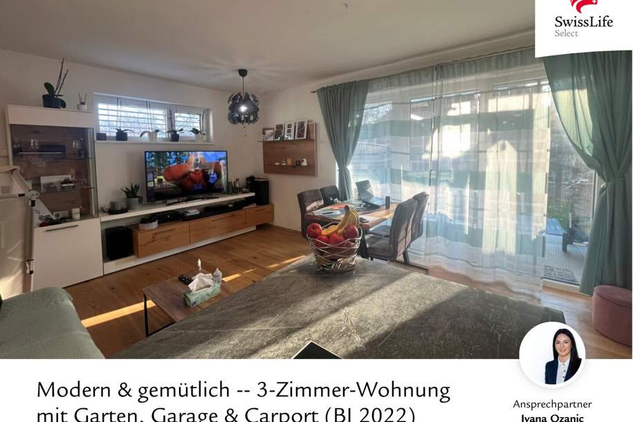 Modern &amp; gemütlich -- 3-Zimmer-Wohnung mit Garten, Garage &amp; Carport (BJ 2022), Wohnung-kauf, 299.000,€, 4493 Steyr-Land