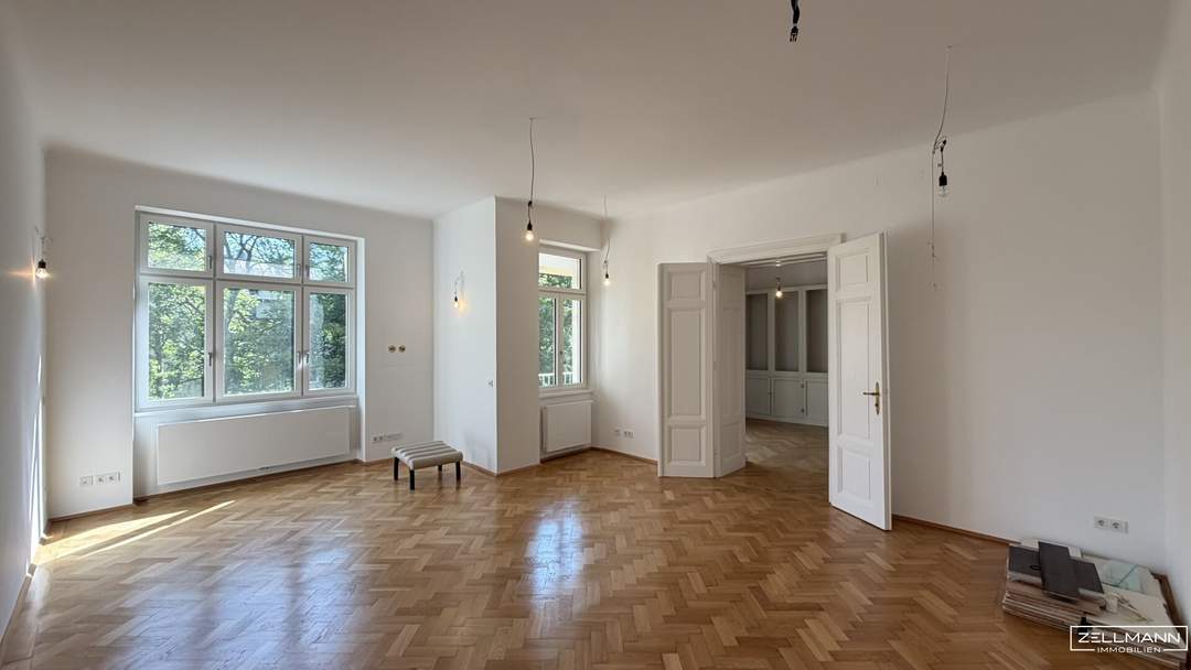 Großzügiger Altbau-Erstbezug im Pratercottage – Ruhelage, Grünblick &amp; Wohnküche mit Loggia | ZELLMANN IMMOBILIEN