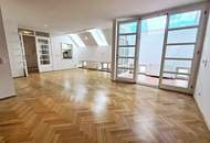 TOPLAGE, BÖRSE-NÄHE, klimatisierte 157 m2 Maisonette mit 18 m2 Terrasse, 4 Zimmer, Küche, Wintergarten, 2 Bäder, Zelinkagasse