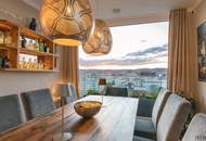 PENTHOUSE ohne SCHRÄGEN mit Vollverglasung und Wellnessterrasse inkl. Sauna und Blick über Wien - außergewöhnliche RARITÄT mit 2x Tiefgaragenplätzen im Haus / Kaufpreis inkl. LUXUS-Möblierung