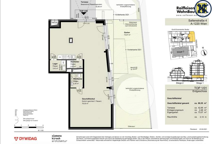 Lokal mit Garten &amp; 2 Stellplätzen in der Garage, Gewerbeobjekt-kauf, 350.000,€, 1220 Wien 22., Donaustadt