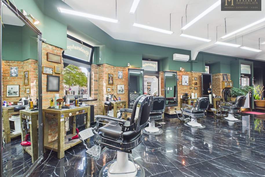 Top Gewerbefläche ca. 115m² Barbershop in 1070 Wien, neuwertig mit Lounge Bereich und offener Bar, Gewerbeobjekt-miete, 1.611,92,€, 1070 Wien 7., Neubau