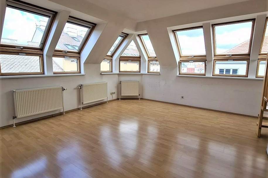 DACHGESCHOSS, AUGARTEN-NÄHE, 87 m² Maisonette mit 10 m2 Terrasse, Wohnküche, 2 Zimmer, Galerie, 2 Bäder, Rembrandtstraße, Wohnung-miete, 1.335,41,€, 1020 Wien 2., Leopoldstadt