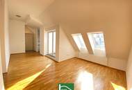 Moderne Dachgeschosswohnung mit großer Terrasse nahe Arthaberplatz in ruhiger Seitengasse! Hohe Decken und Traumbad mit Fenster