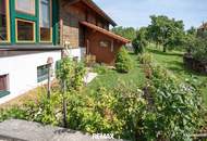 Naturnah wohnen mit vielfältigen Nutzungsmöglichkeiten – charmantes Holzblockhaus mit Wintergarten und Sauna in Stratzing