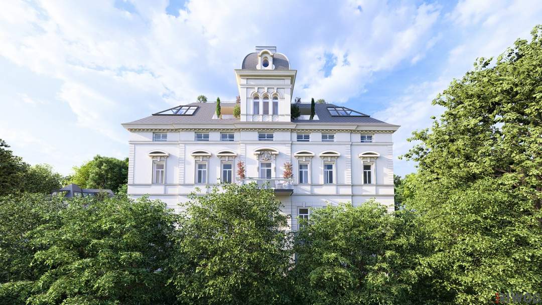 WIENTALBLICK | helle Wohnung in der historischen Villa mit 4,4m Raumhöhe & Blick auf Linde | sanierungsbedürftig | Balkon geplant + Gartenoption |