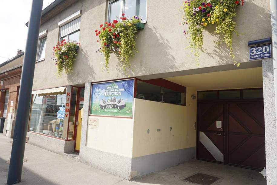 2 Wohnungen, Geschäftsfläche, 4 Dachbodenräume und 2 Garagen, Gewerbeobjekt-kauf, 361.000,€, 1230 Wien 23., Liesing