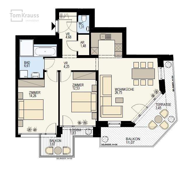 3 ZIMMER WOHNUNG MIT RIESENBALKON