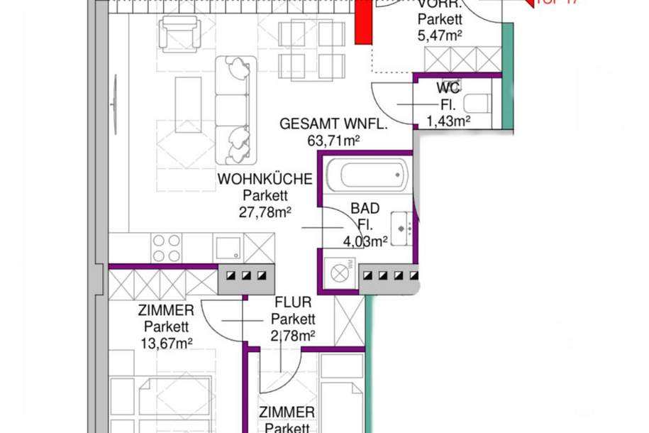 3-Zimmer-Dachgeschosswohnung mit großzügigem Balkon, Wohnung-kauf, 433.228,€, 1100 Wien 10., Favoriten